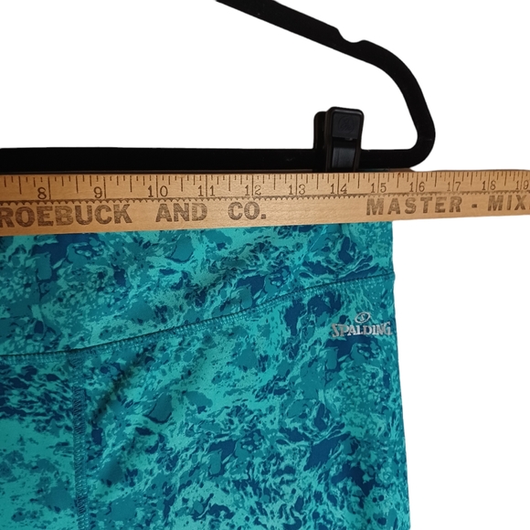 SPALDING Teal Green/ Blue Print Athletic Capri Crop Leggings Large - Picture 6 of 8